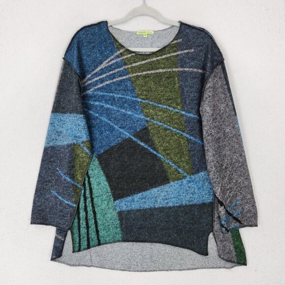 Trisha Tyler Sweater Womens Large Blue Gray Abstract Long Sleeve Knit Pullover - Picture 1 of 11